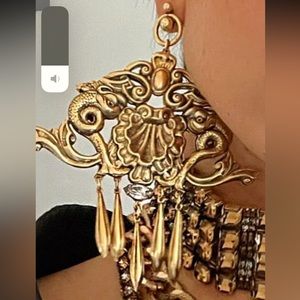 Huge dangle chandelier earrings -gold tone